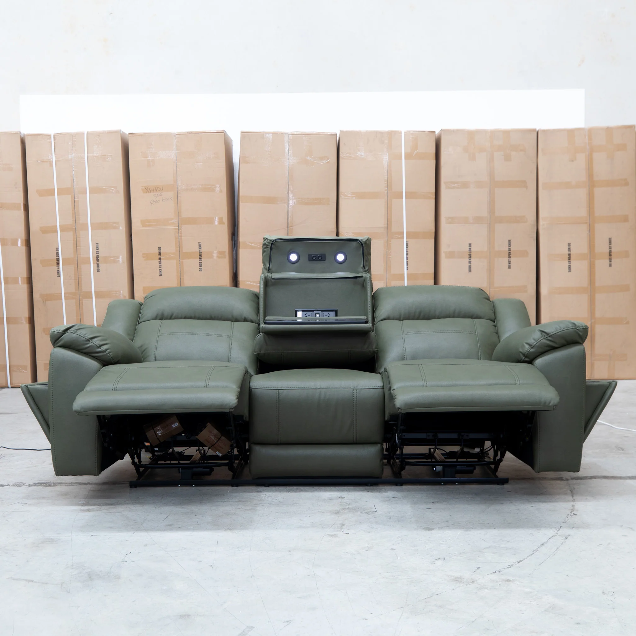 Venus Three Seat Triple-Motor Electric Recliner Lounge - Moss - Image 7
