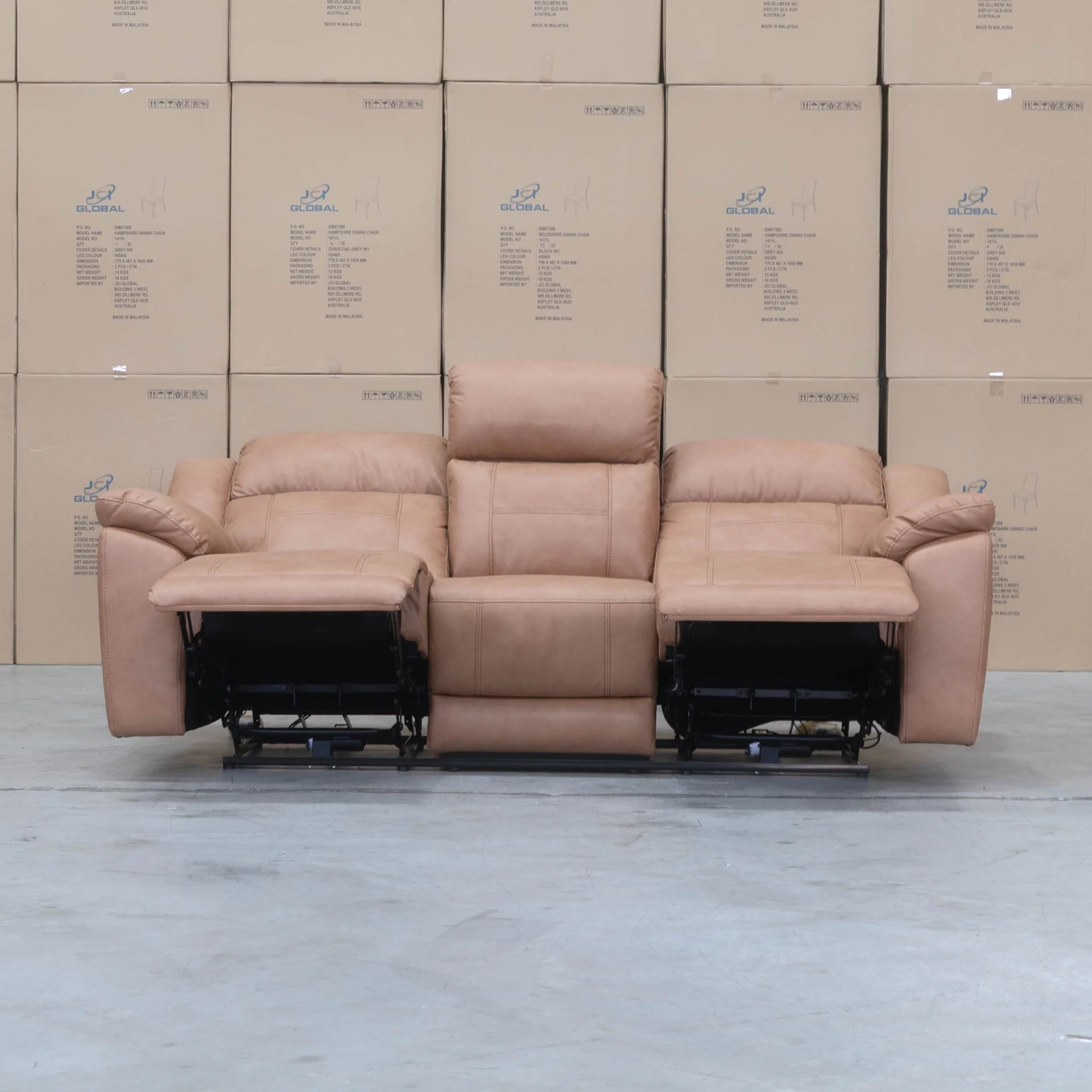 Venus Three Seat Triple-Motor Electric Recliner Lounge - Tan - Image 6