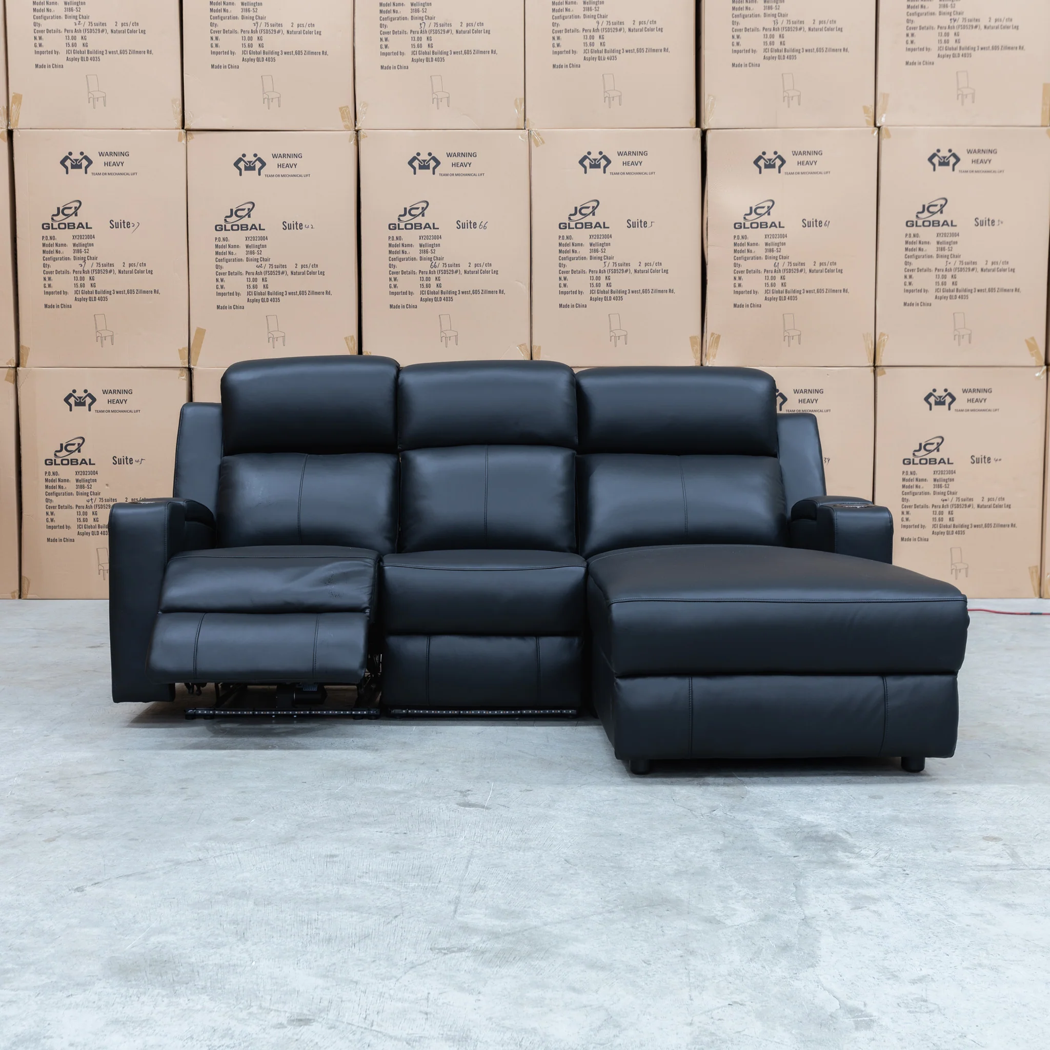 Xanadu Dual Motor Electric Chaise Lounge - Black Leather - Image 10