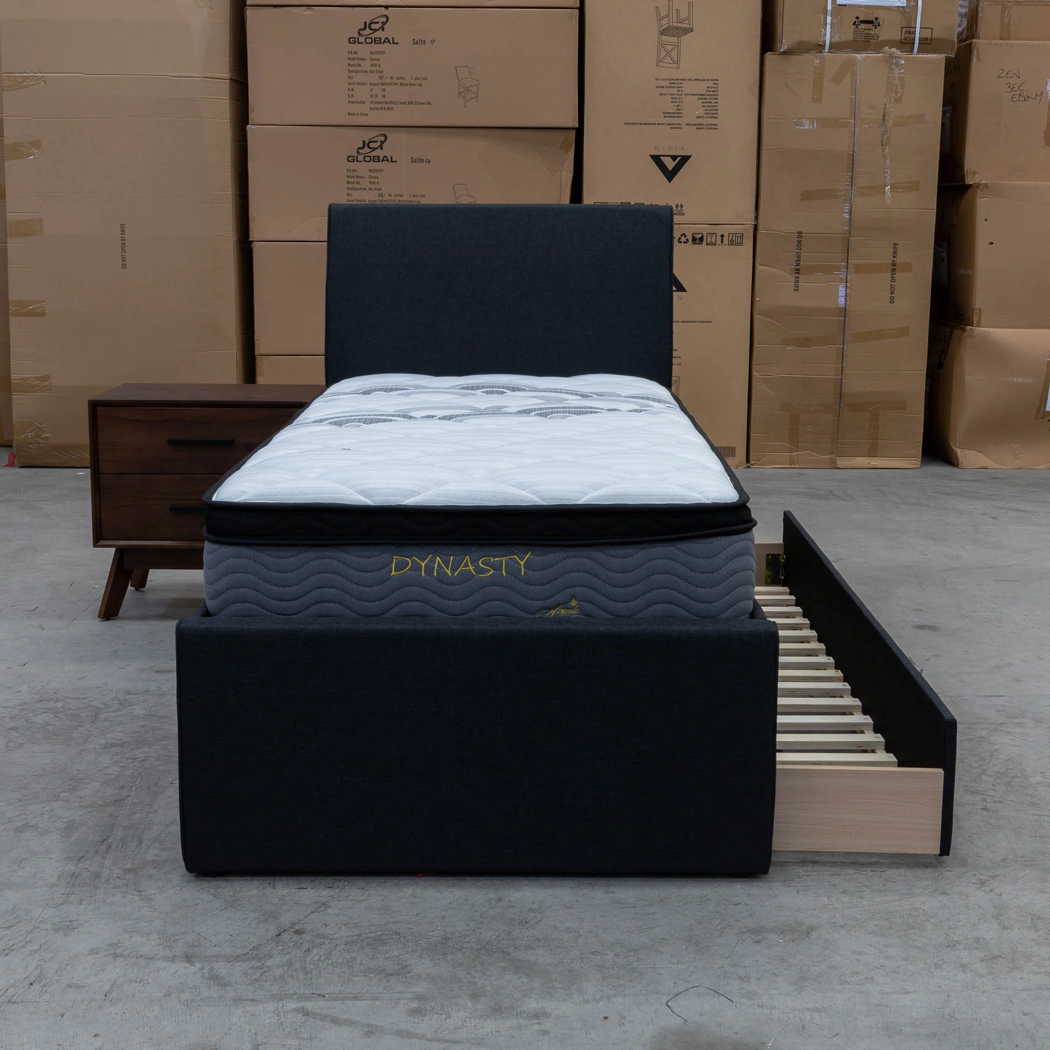 York King Single Fabric Trundle Bed - Charcoal (Reversible Trundle) - Available After 13th March - Image 6