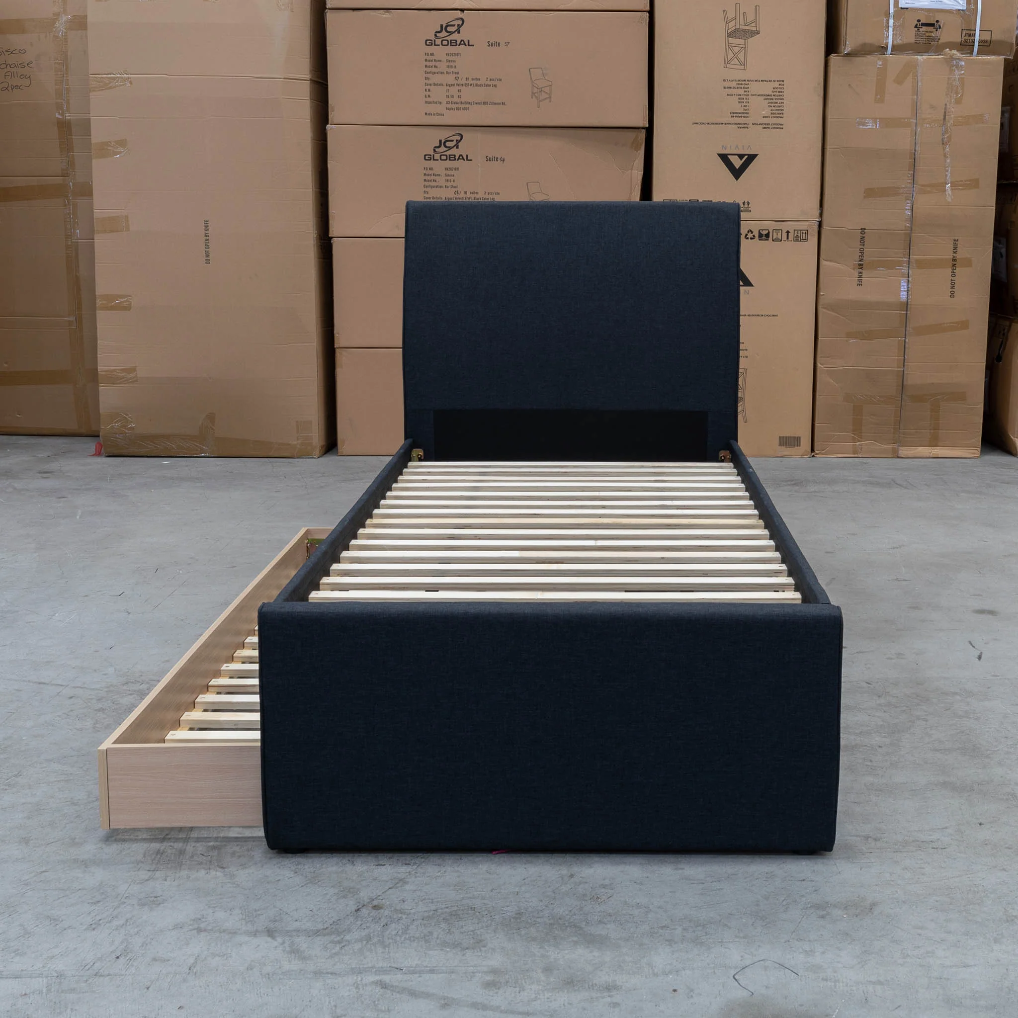 York King Single Fabric Trundle Bed - Charcoal (Reversible Trundle) - Available After 13th March - Image 8